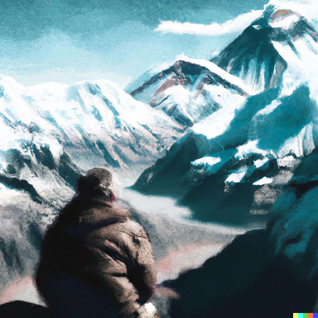 someone gazing at Mount Everest, digital painting